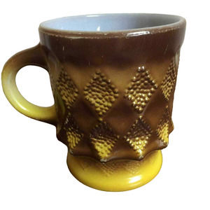 Vintage USA Fire King Anchor Hocking Brown Yellow Diamond Coffee Mug Replacement